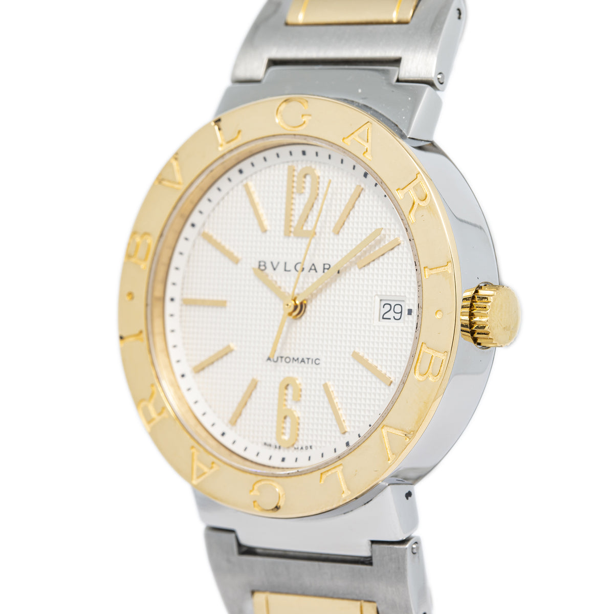 Bvlgari Diagono BB38SG 18K Two Tone YellowGold White Dial Auto Unisex Watch 38mm