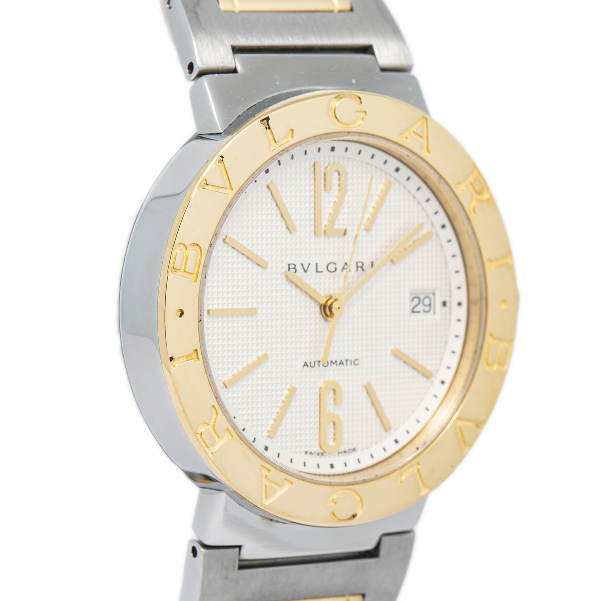 Bvlgari Diagono BB38SG 18K Two Tone YellowGold White Dial Auto Unisex Watch 38mm