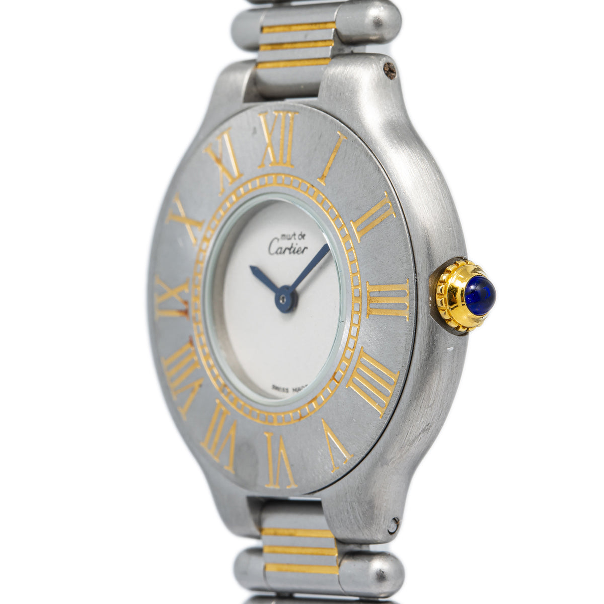 Cartier Must De 21 1340 Stainless Gold Plated White Dial Quartz Lady Watch 28mm