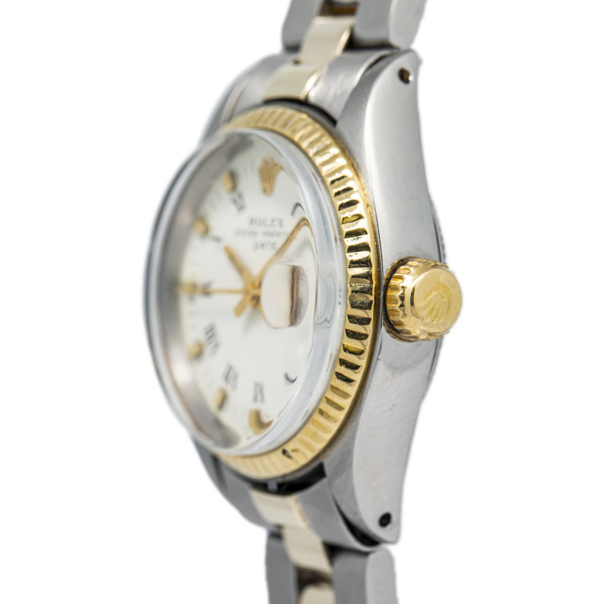 Rolex Date 6916 14K Yellow Gold Two Tone Oyster White Dial Ladie's Watch 26mm