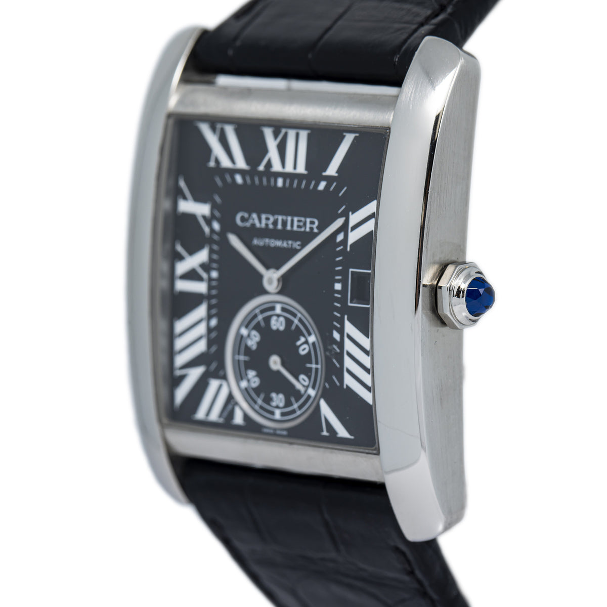 Cartier Tank MC 3589 W5330004 Stainless Black Dial Automatic Men's Watch 34mm