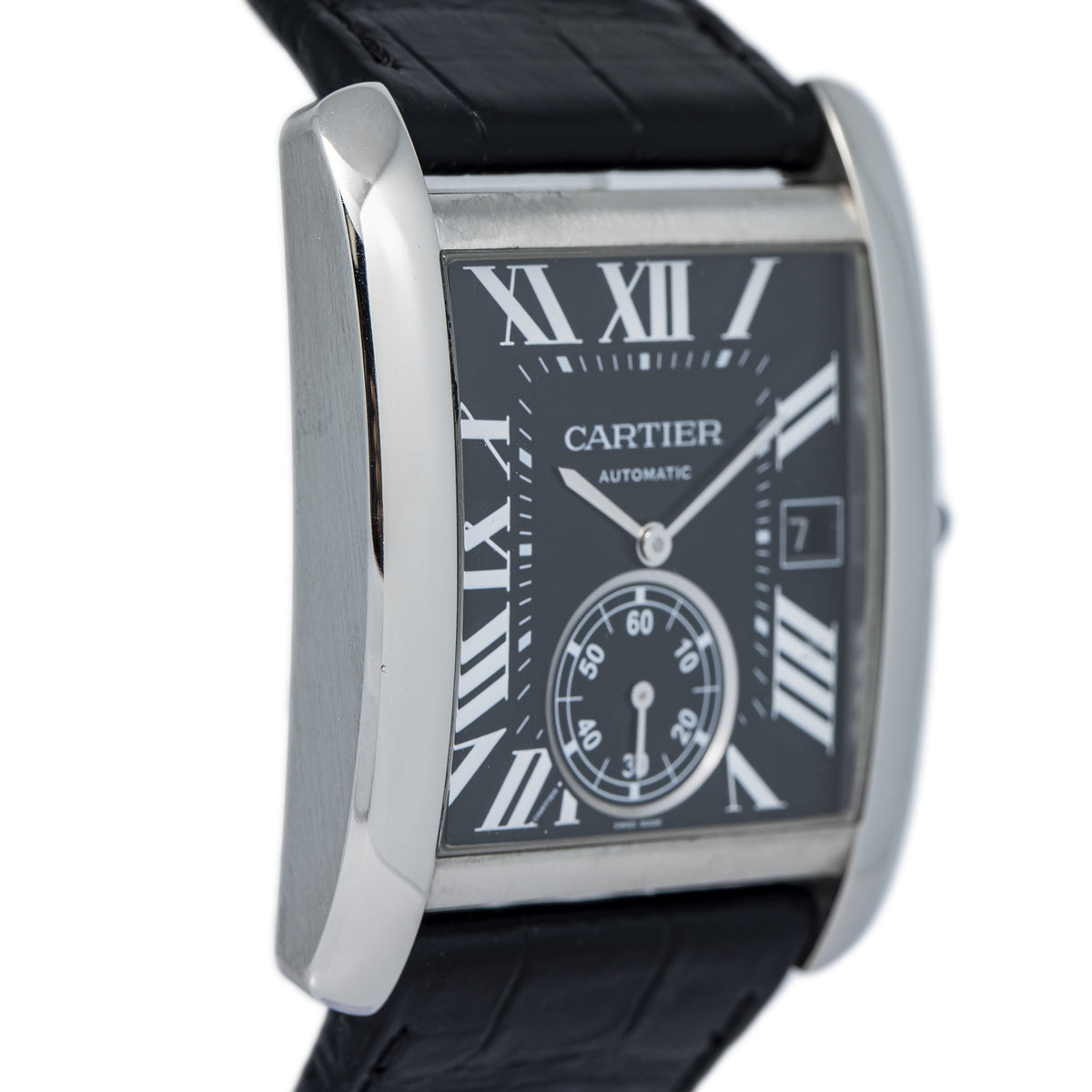 Cartier Tank MC 3589 W5330004 Stainless Black Dial Automatic Men's Watch 34mm