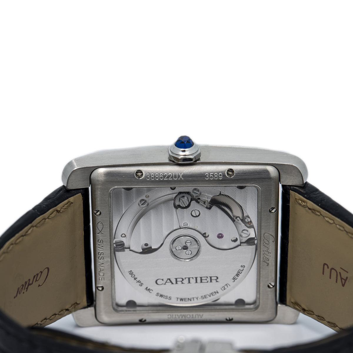 Cartier Tank MC 3589 W5330004 Stainless Black Dial Automatic Men's Watch 34mm