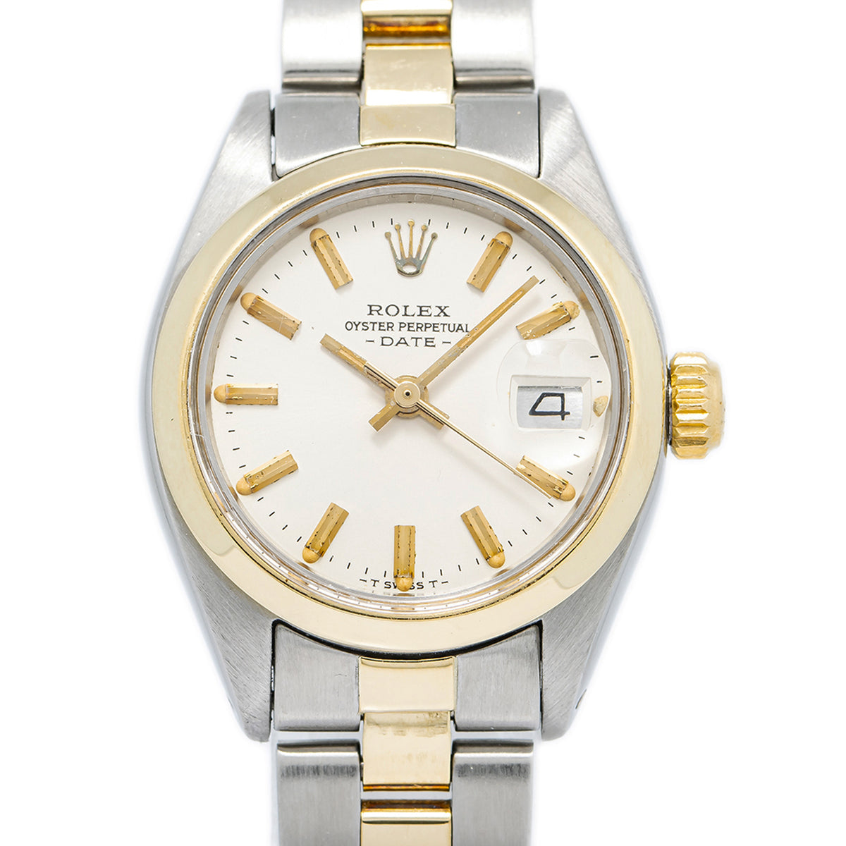 Rolex Date 6916 14K Yellow Gold Two Tone Oyster Silver Dial Ladie's Watch 26mm