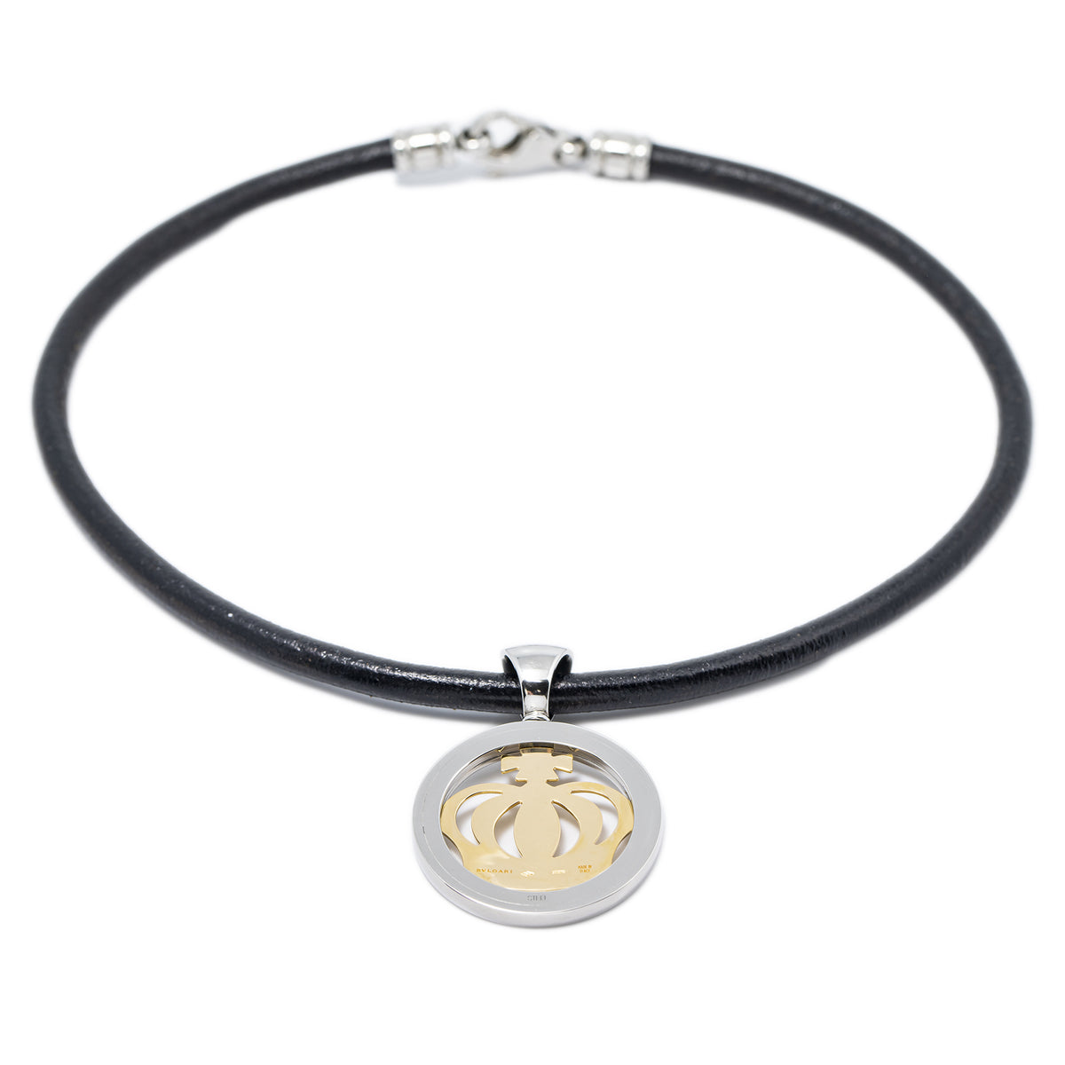 Bvlgari Tondo Crown 18k Yellow gold Stainless Steel Leather Necklace