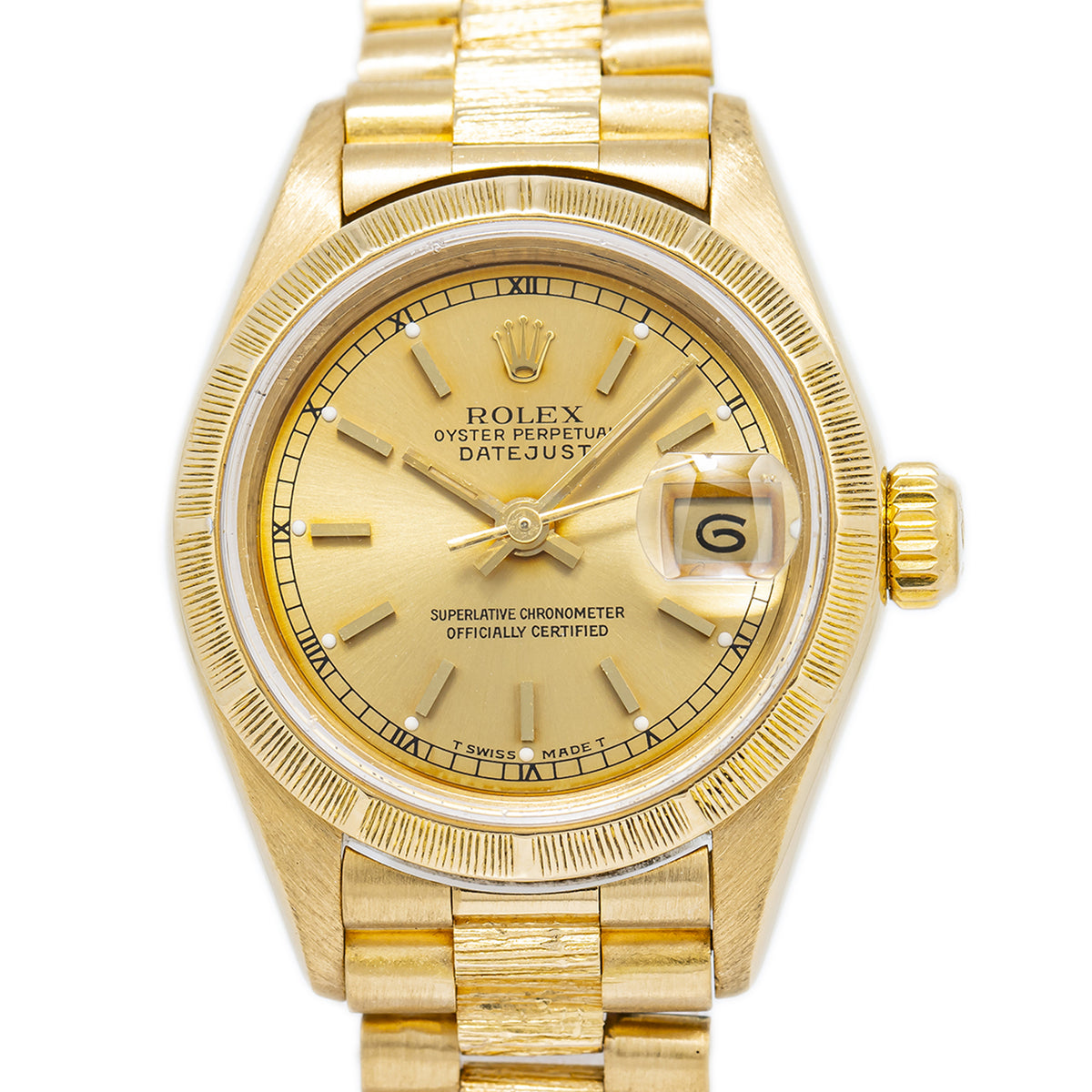 Rolex Datejust 69278 Bark 18K YG President Champagne Dial Auto Ladies Watch 26mm