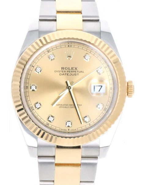 Rolex Datejust 126333 2019 B&P 18k YG Two Tone Champagne Diamond Dial Auto 41mm