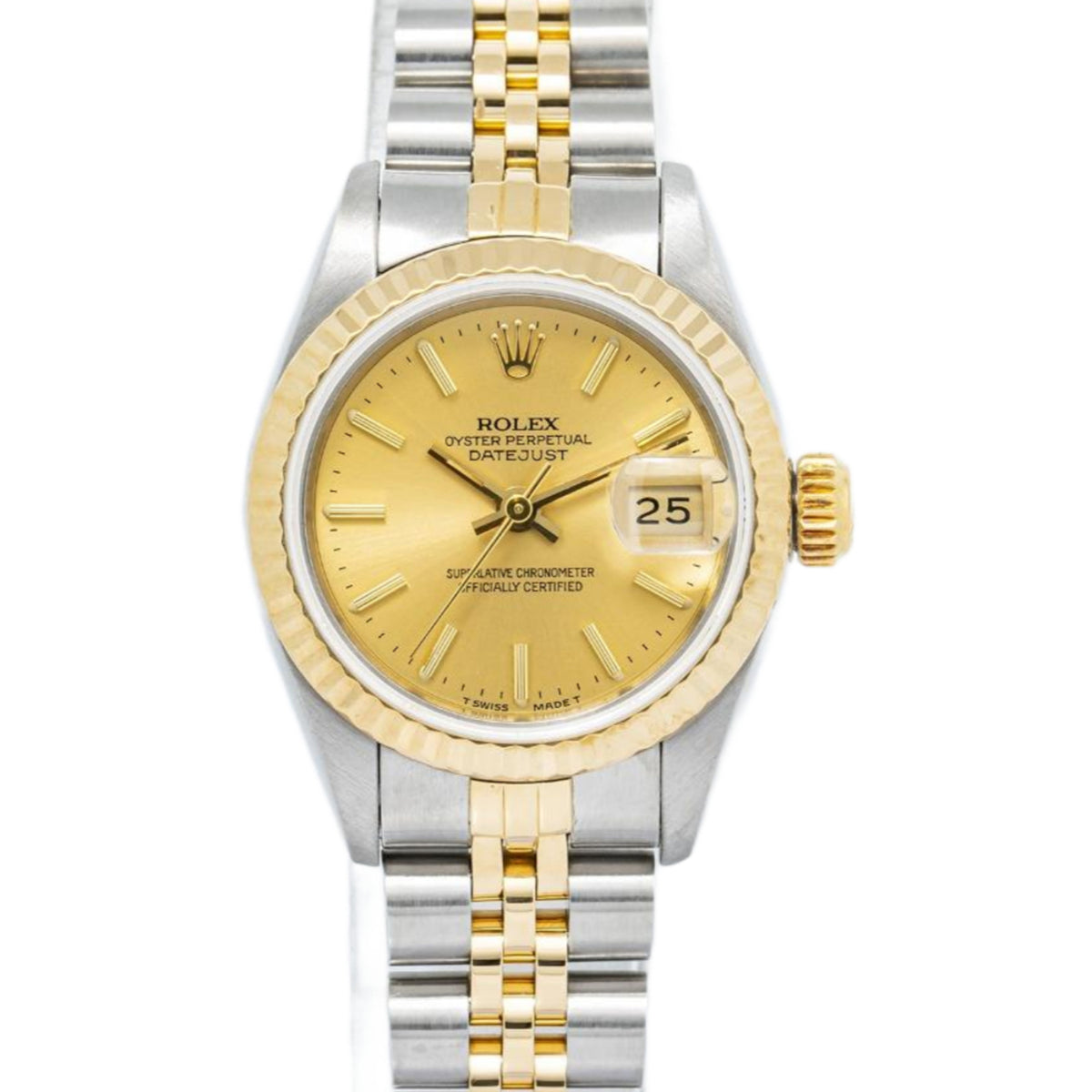 Rolex DateJust 69173 Jubilee 18K Yellow Two Tone Champagne Dial Auto Ladies 26mm