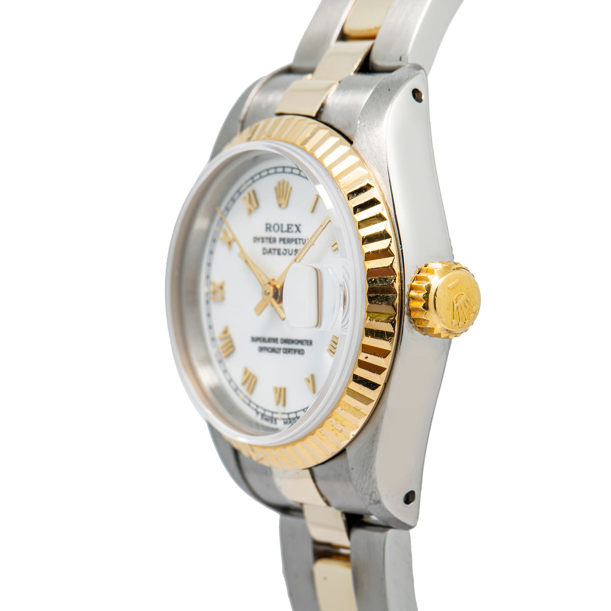 Rolex DateJust 69173 Oyster 18K Two Tone Yellow Gold White Dial Auto Ladies 26mm