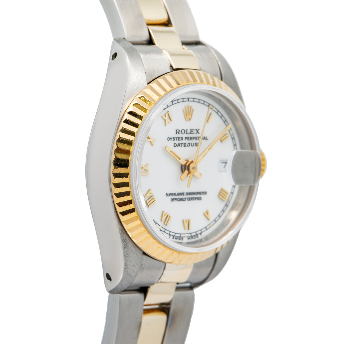 Rolex DateJust 69173 Oyster 18K Two Tone Yellow Gold White Dial Auto Ladies 26mm