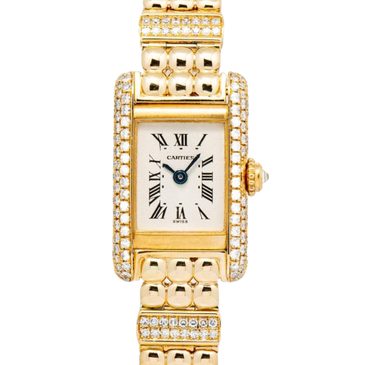 Cartier Tank Mini 1578 18K Yellow Gold Factory Diamond Bezel Quartz Ladies 15mm