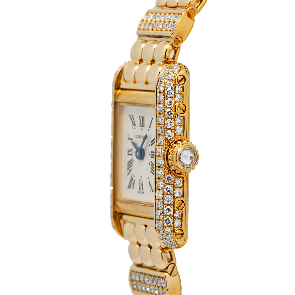 Cartier Tank Mini 1578 18K Yellow Gold Factory Diamond Bezel Quartz Ladies 15mm