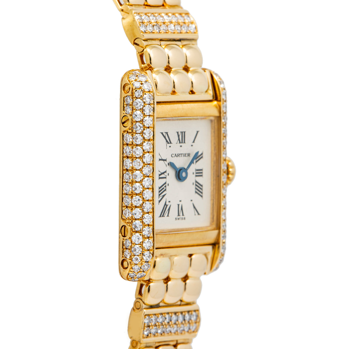 Cartier Tank Mini 1578 18K Yellow Gold Factory Diamond Bezel Quartz Ladies 15mm