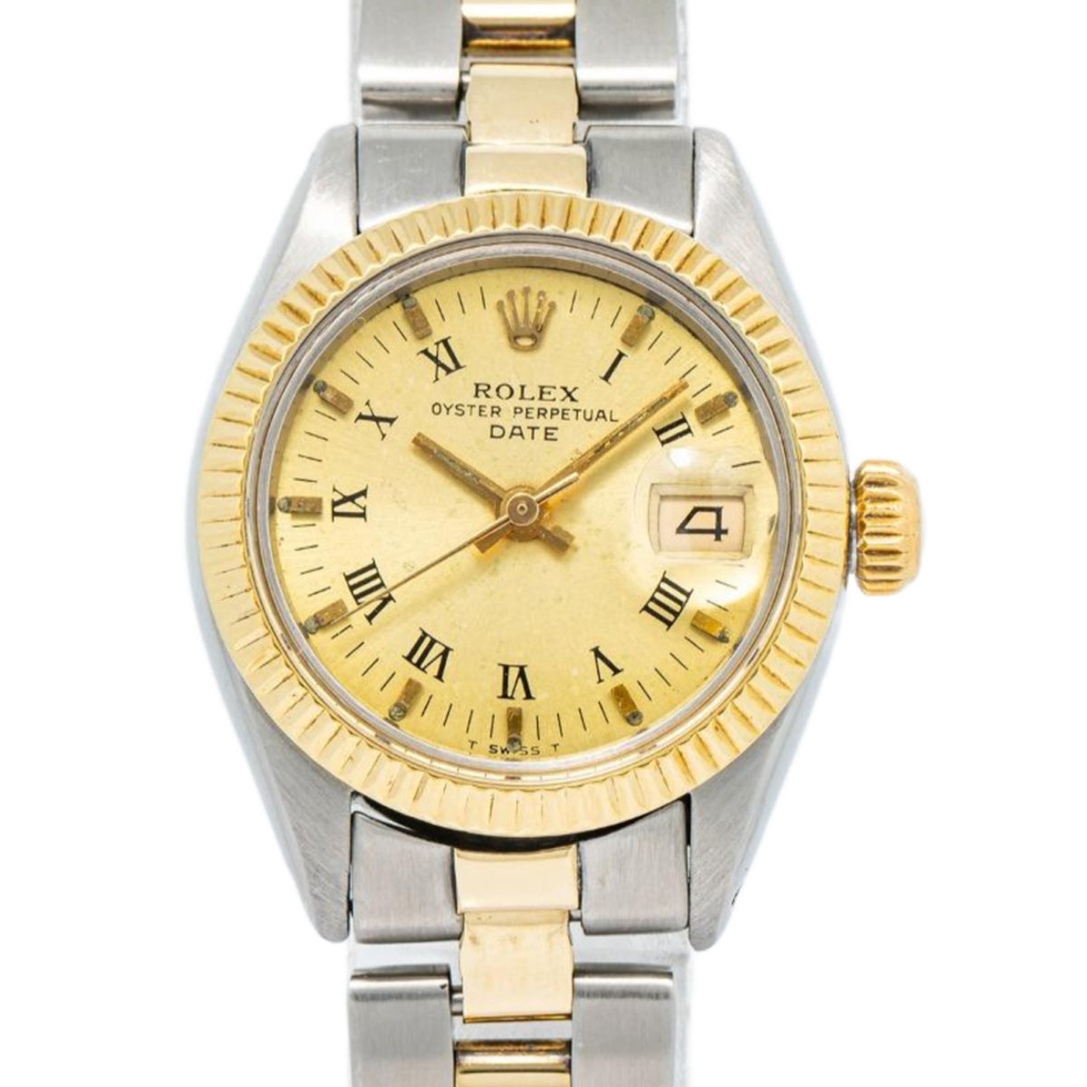 Rolex Date 6916 w/1980 Paper 14K Two Tone Oyster Champagne Dial Auto Ladies 26mm