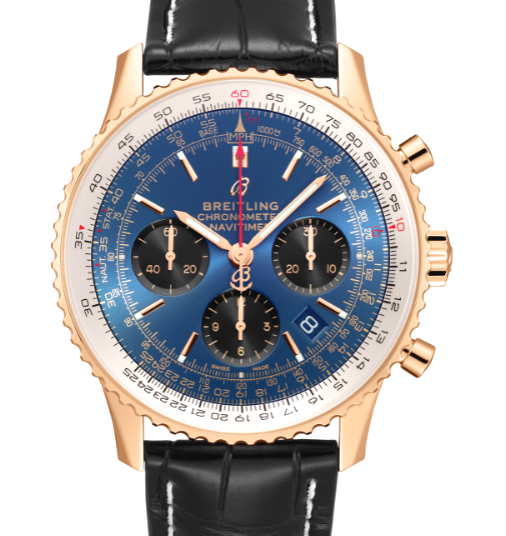 Breitling Navitimer RB0121 COMPLETE 18K Rose Gold Blue Dial Auto Men 43mm