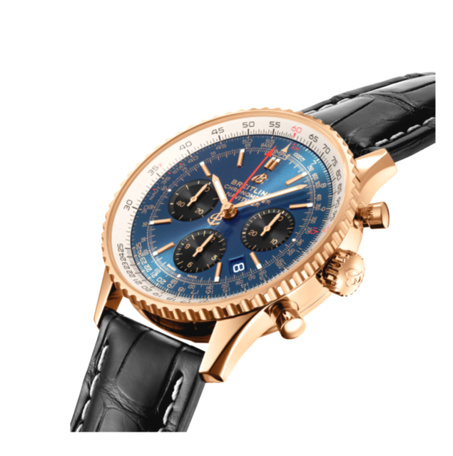 Breitling Navitimer RB0121 COMPLETE 18K Rose Gold Blue Dial Auto Men 43mm