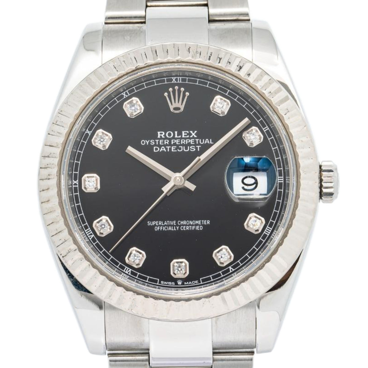 Rolex DateJust 126334 Oyster 2020 B&P Factory Diamond Black Dial Auto Men's 41mm