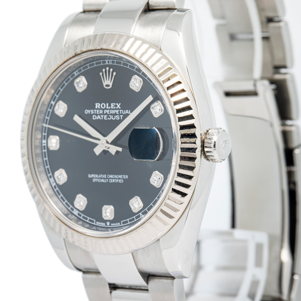 Rolex DateJust 126334 Oyster 2020 B&P Factory Diamond Black Dial Auto Men's 41mm