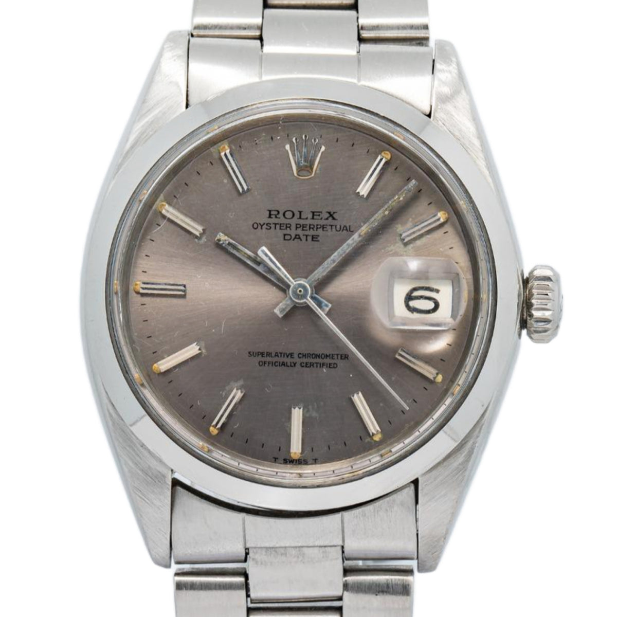 Rolex Date 1500 Oyster Stainless Steel Grey Dial Automatic Unisex Watch 34mm