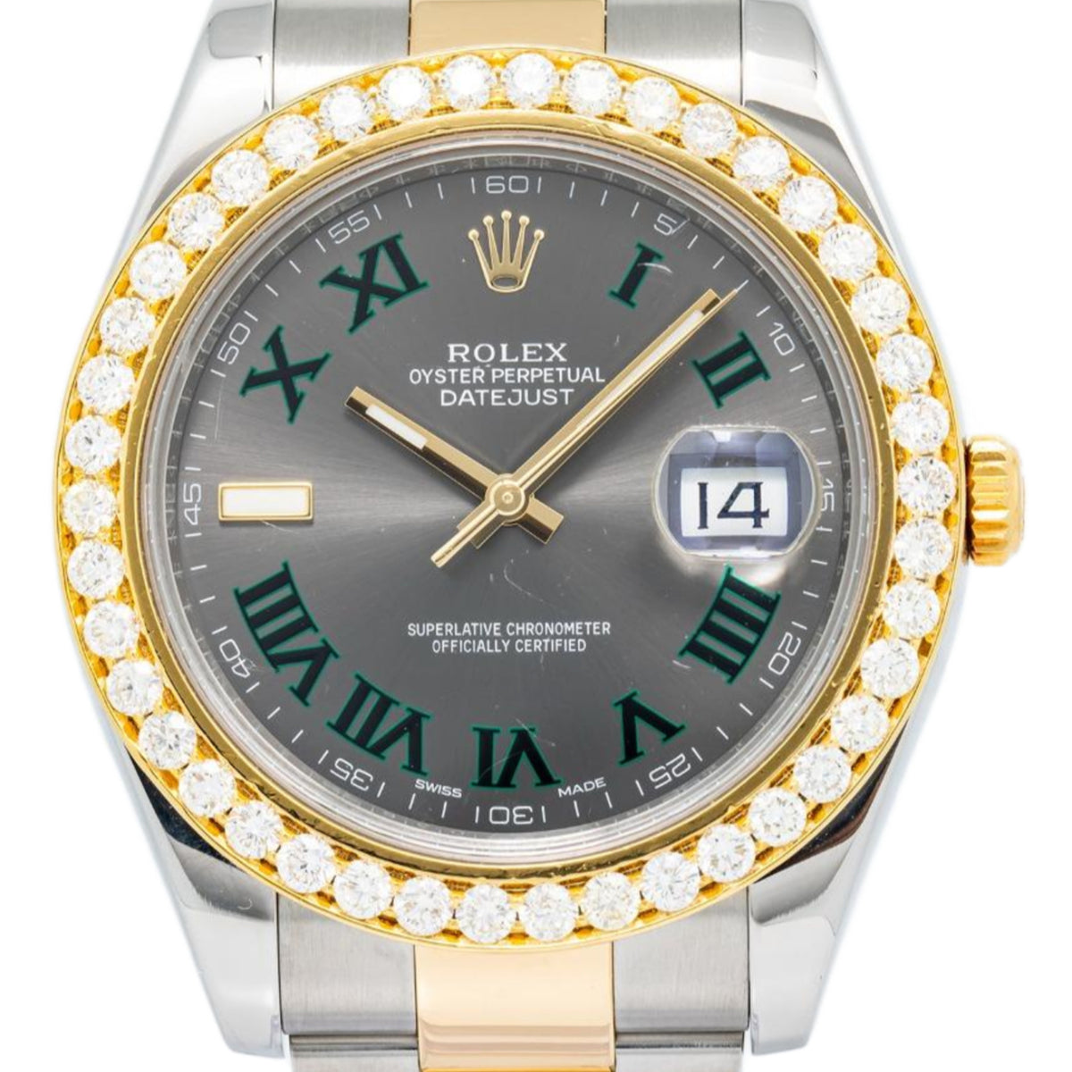 Rolex DateJust 116333 18k YG Two Tone 4.20ct Diamond Bezel Wimbledon Dial 41mm