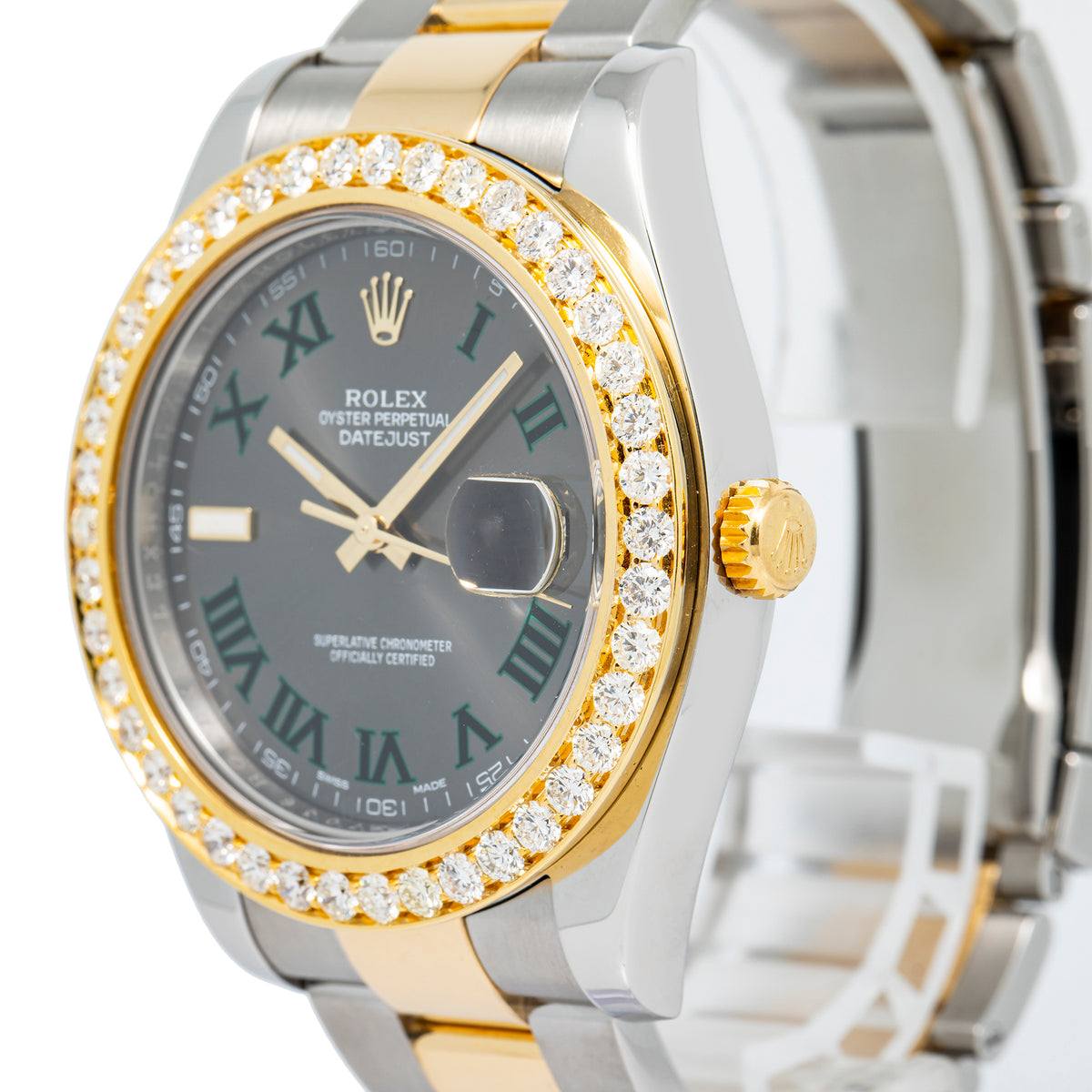 Rolex DateJust 116333 18k YG Two Tone 4.20ct Diamond Bezel Wimbledon Dial 41mm