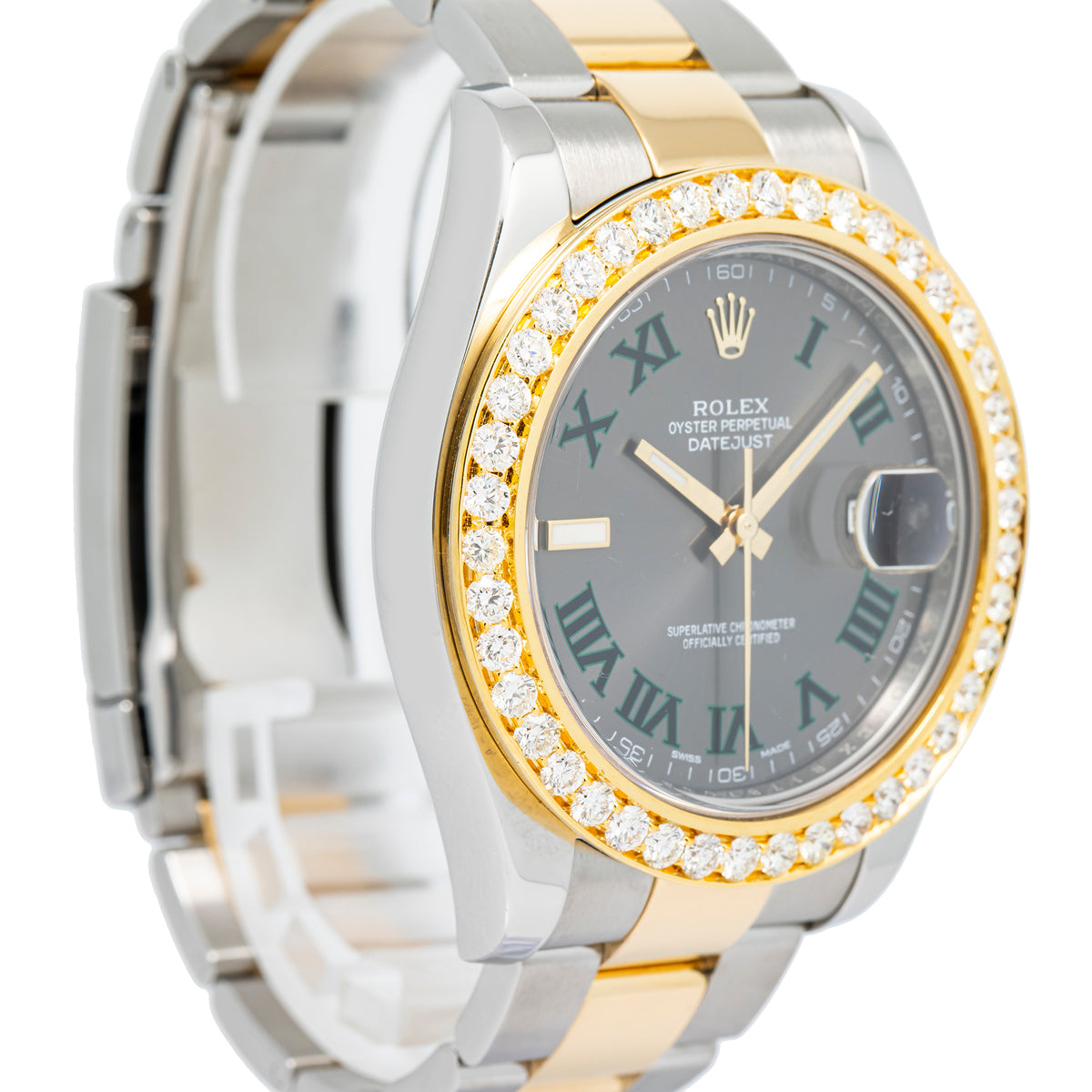 Rolex DateJust 116333 18k YG Two Tone 4.20ct Diamond Bezel Wimbledon Dial 41mm