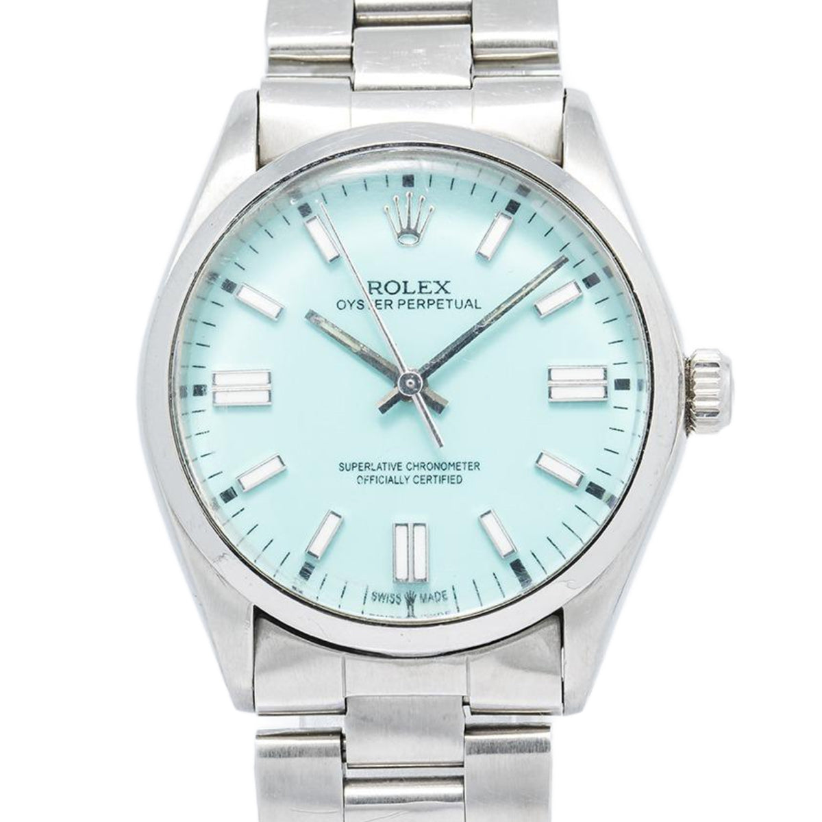 Rolex Oyster Perpetual 1002 Stainless Steel Tiffany Dial Auto Unisex Watch 34mm