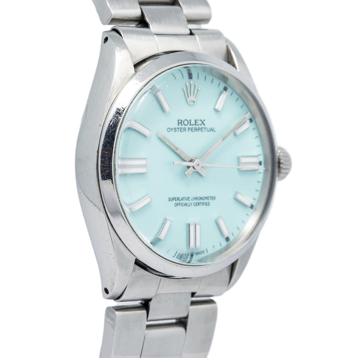 Rolex Oyster Perpetual 1002 Stainless Steel Tiffany Dial Auto Unisex Watch 34mm