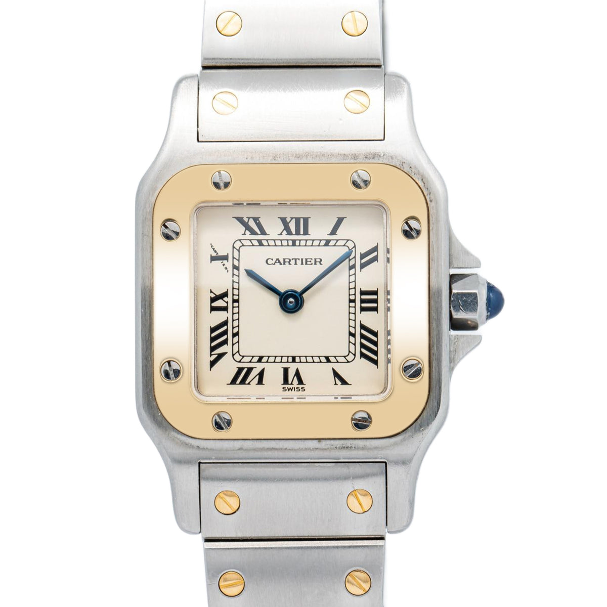 Cartier Santos Galbee 1567 18k Yellow Gold Two Tone Quartz Ladies Watch 24mm