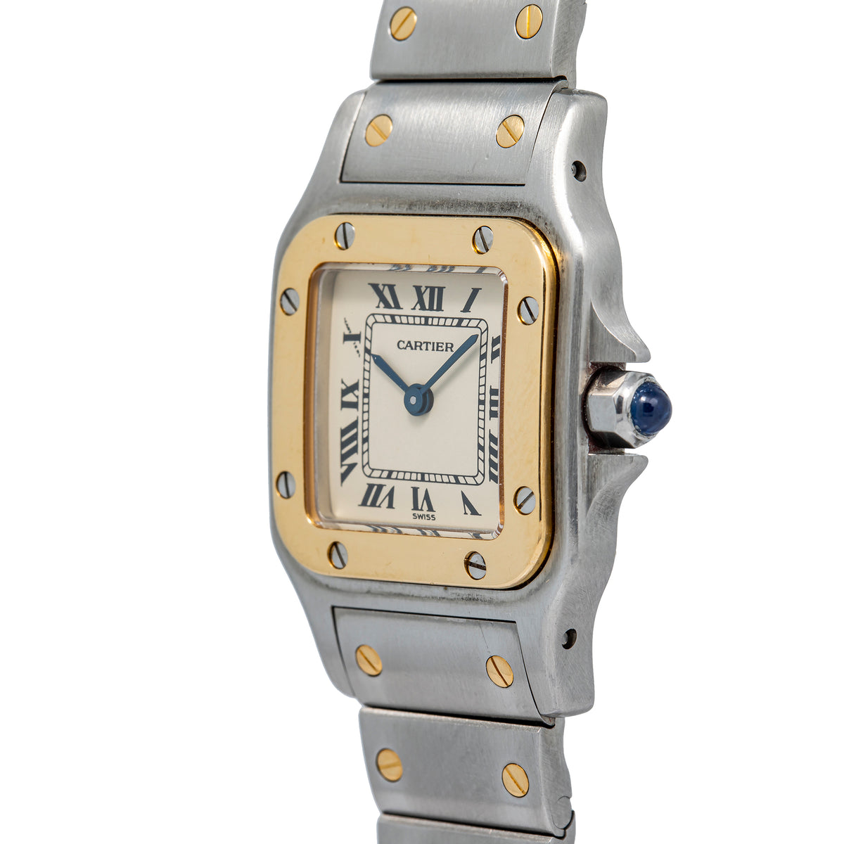 Cartier Santos Galbee 1567 18k Yellow Gold Two Tone Quartz Ladies Watch 24mm