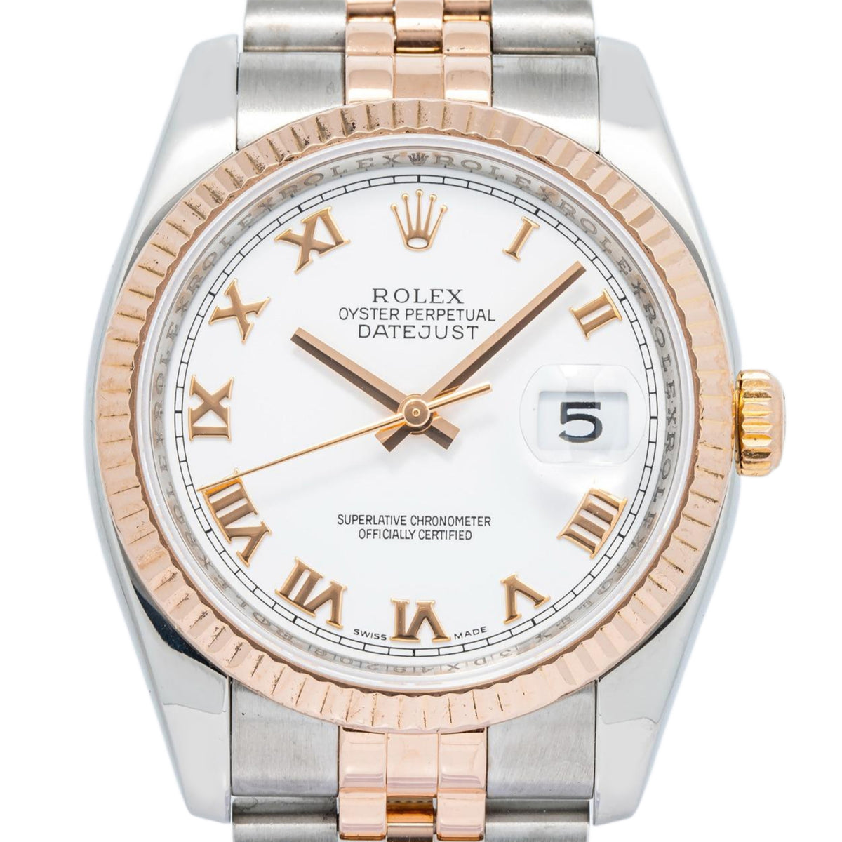 Rolex DateJust 116231 Jubilee 2011 B&P 18K Rose Gold White Dial Auto Unisex 36mm