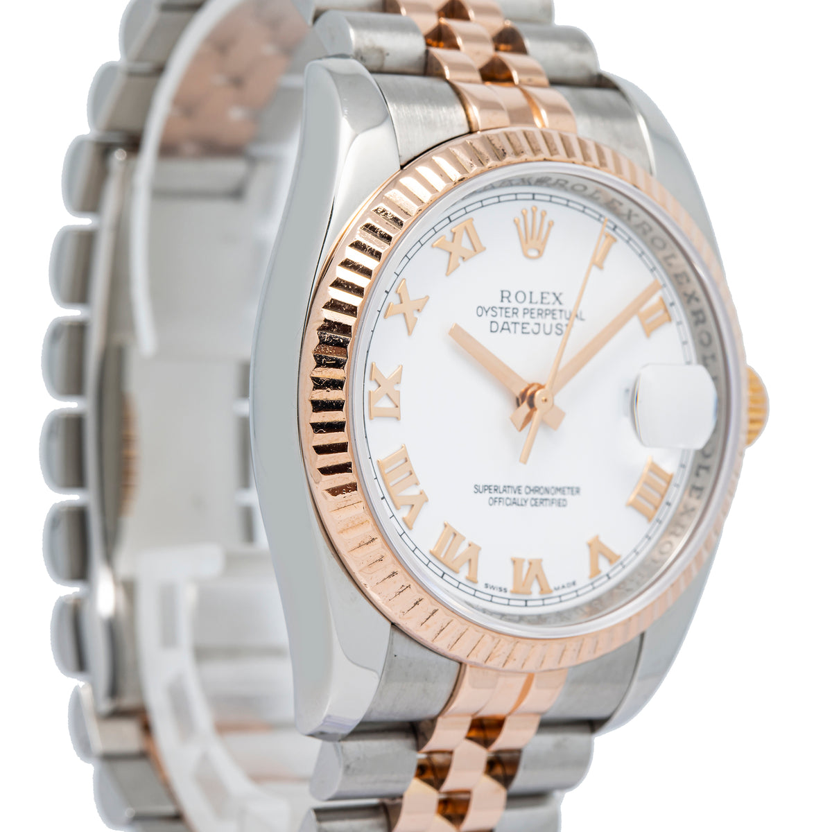 Rolex DateJust 116231 Jubilee 2011 B&P 18K Rose Gold White Dial Auto Unisex 36mm