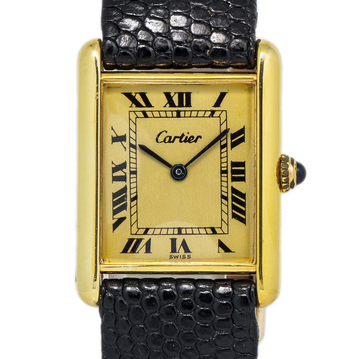 Cartier Vermeil Tank 590005 925 GoldPlated Champagne Dial Quartz Lady Watch 23mm