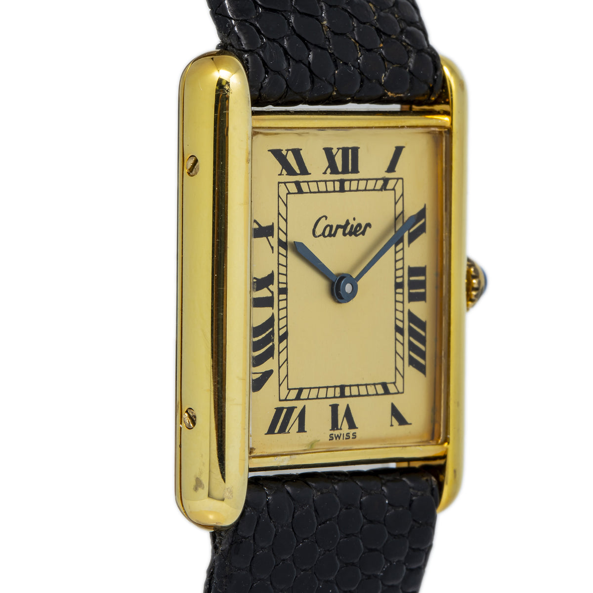 Cartier Vermeil Tank 590005 925 GoldPlated Champagne Dial Quartz Lady Watch 23mm