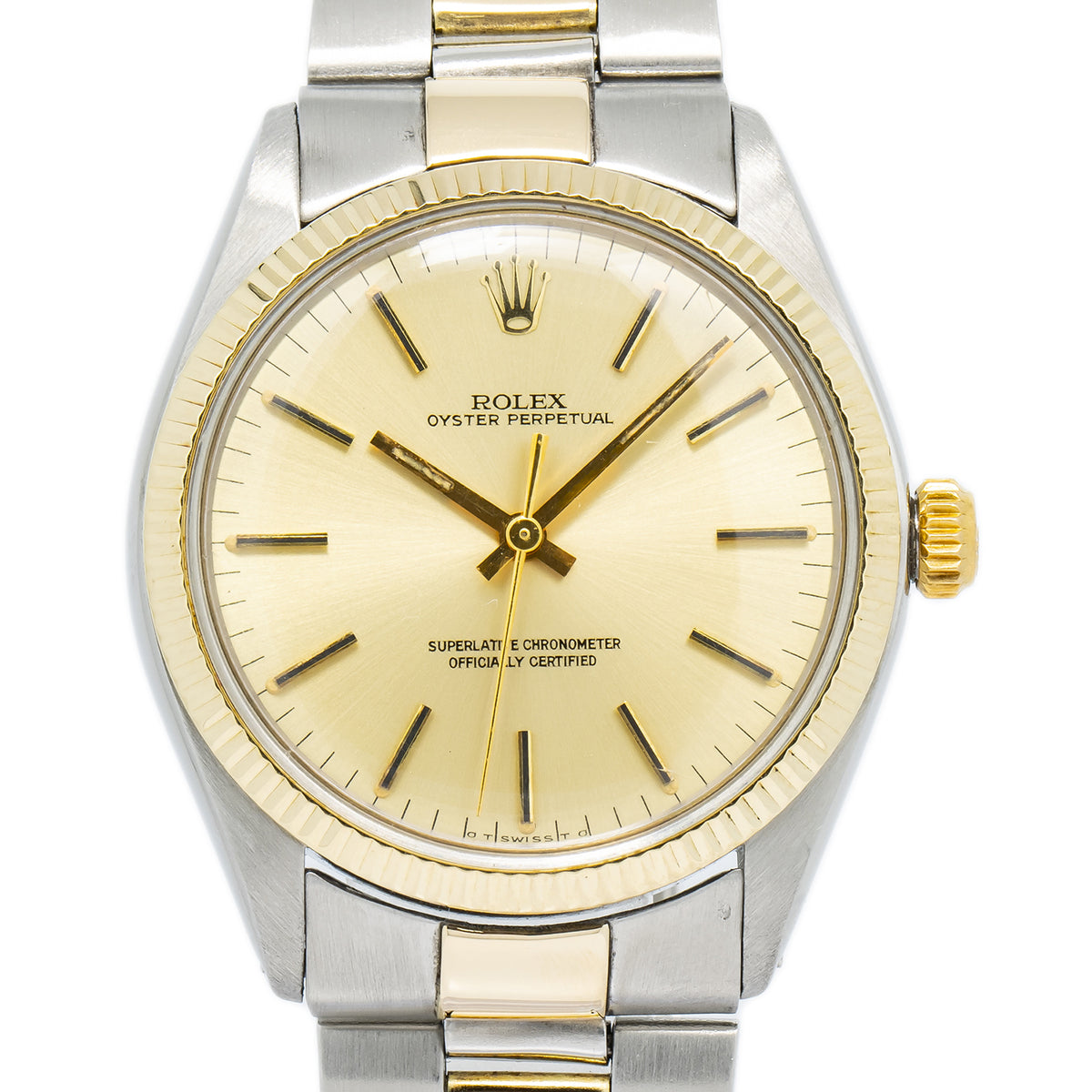 Rolex Oyster Perpetual 1005 18k YG Two Tone Champagne Dial Auto Unisex 34mm