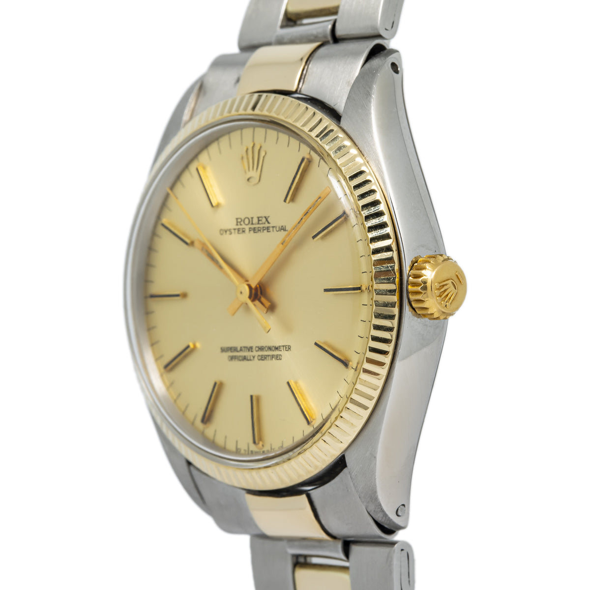 Rolex Oyster Perpetual 1005 18k YG Two Tone Champagne Dial Auto Unisex 34mm