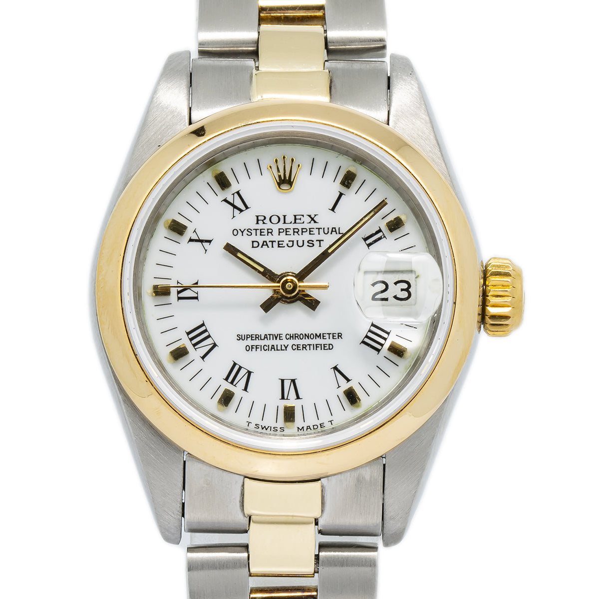 Rolex DateJust 69163 Oyster 18K Two Tone Yellow Gold White Dial Auto Ladies 26mm