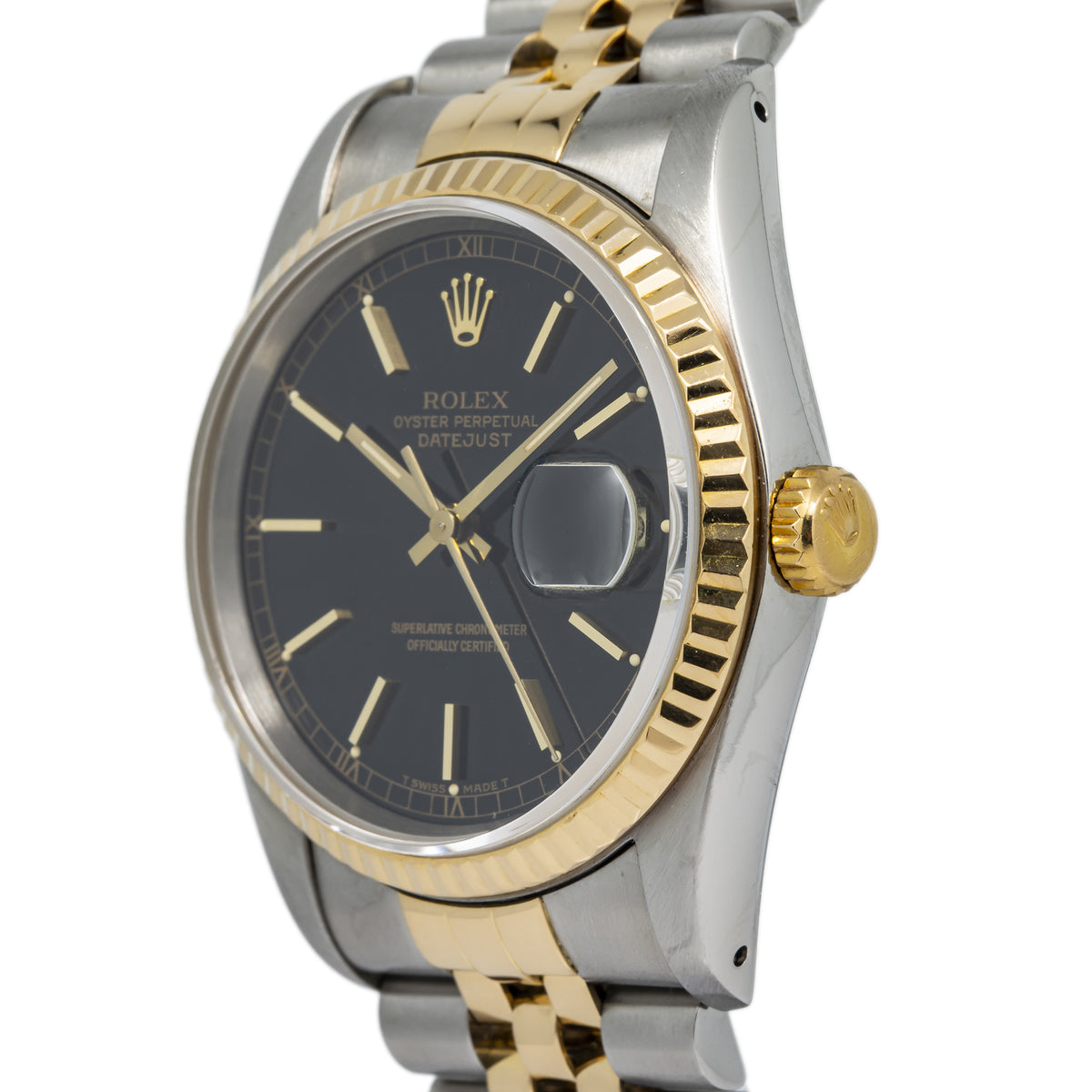 Rolex Datejust 16233 18k YG Two Tone Jubilee Black Dial Auto Unisex Watch 36mm