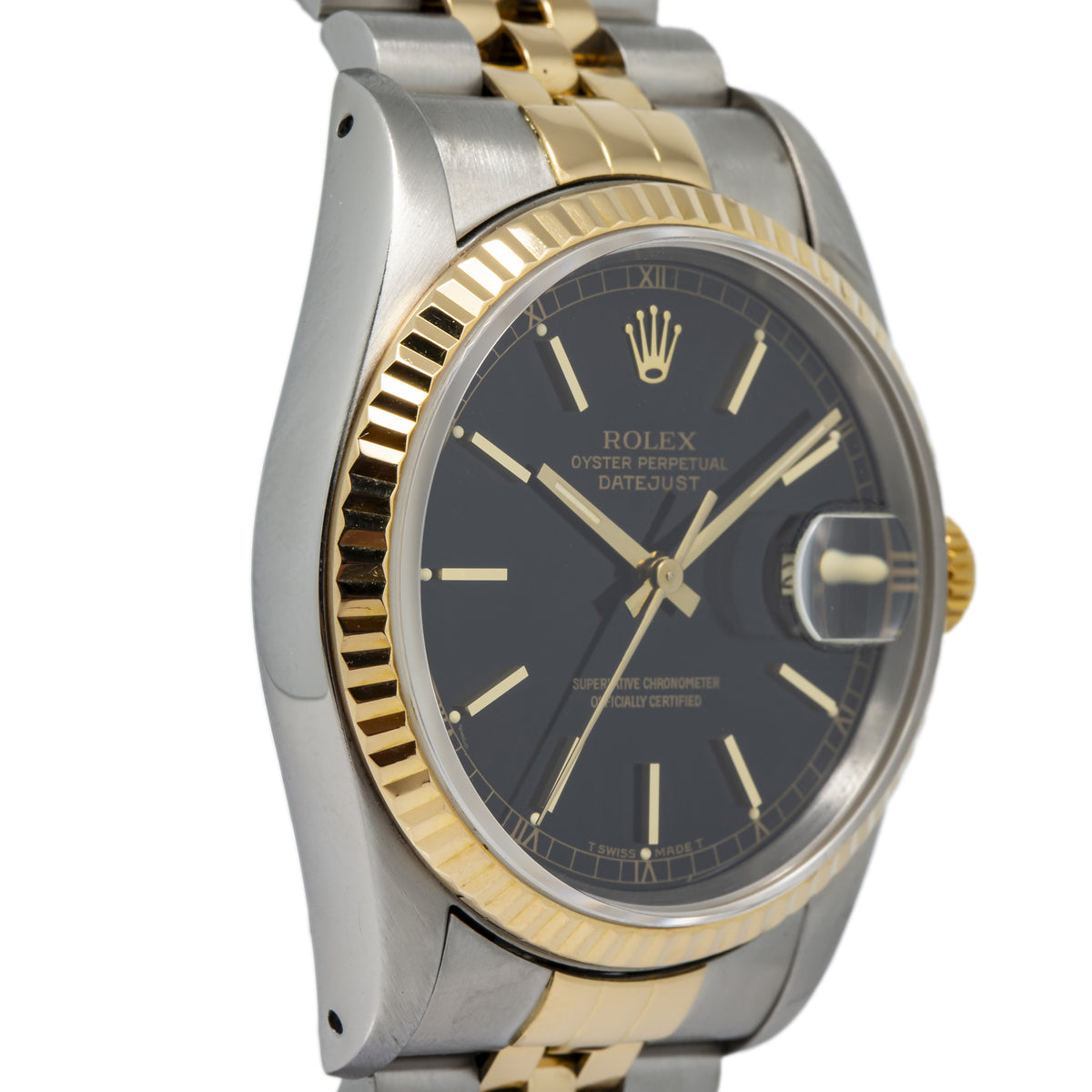 Rolex Datejust 16233 18k YG Two Tone Jubilee Black Dial Auto Unisex Watch 36mm