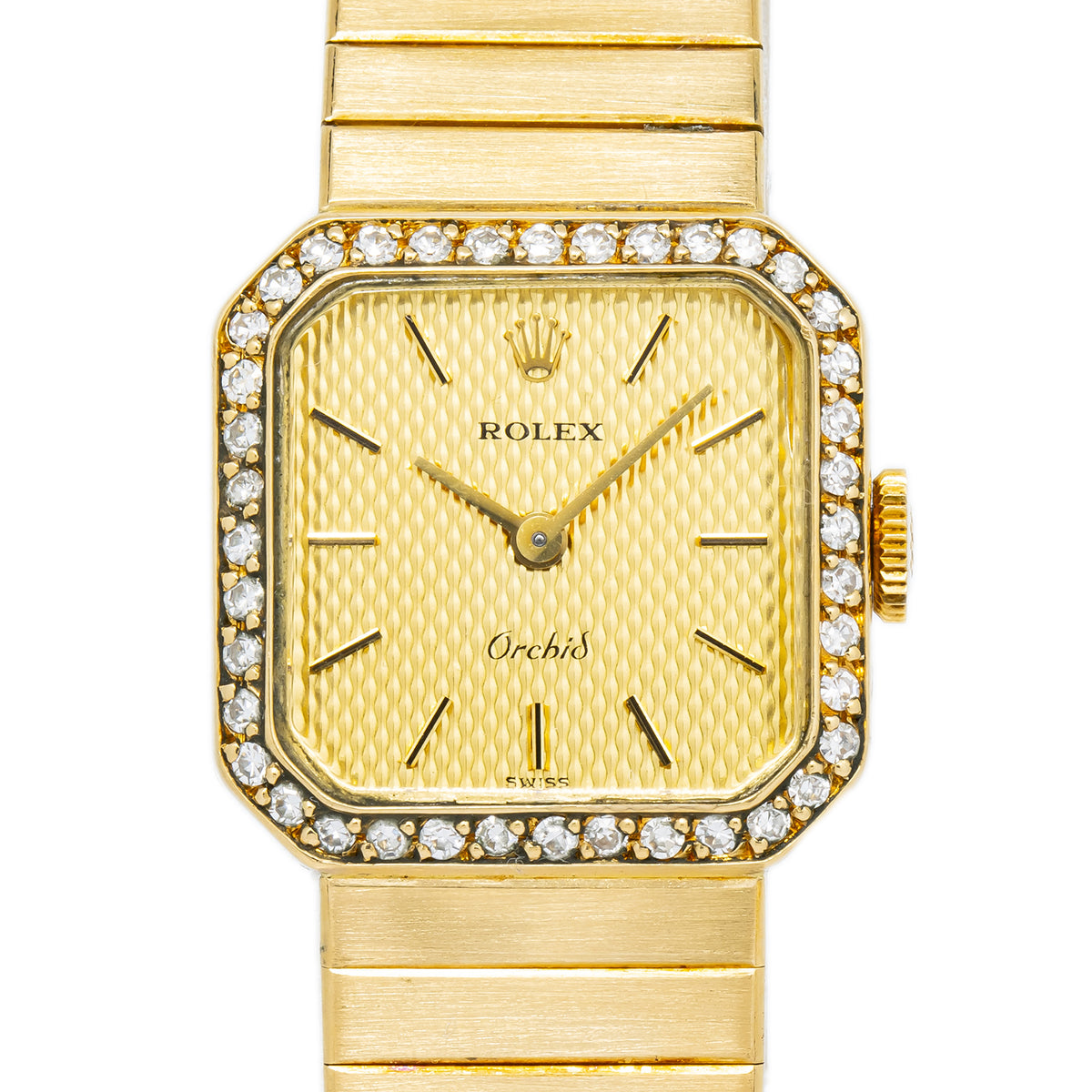 Rolex Orchid 385 Vintage 18K YellowGold Diamond Bezel Gold Dial Quartz Lady 20mm