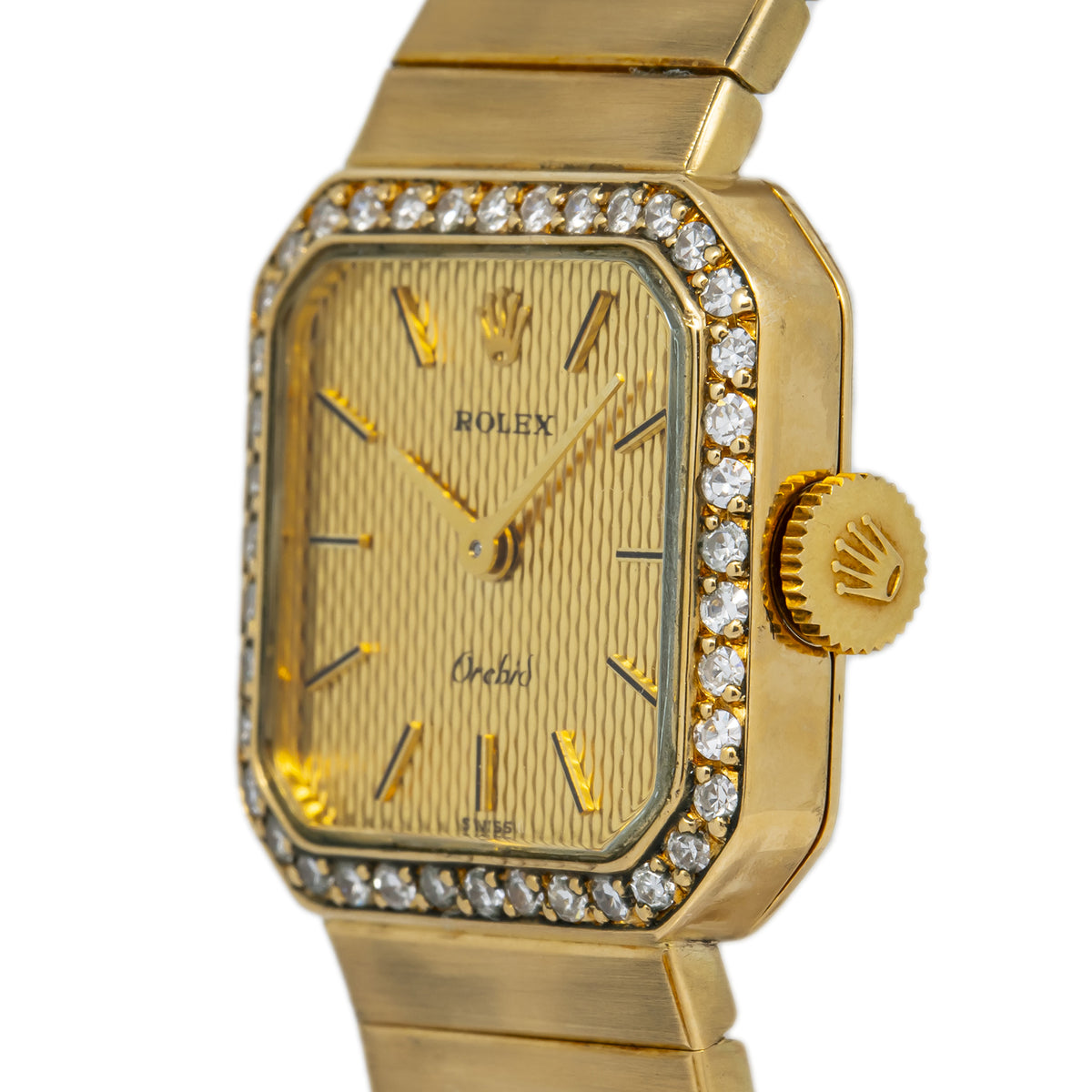 Rolex Orchid 385 Vintage 18K YG Diamond Bezel Gold Dial Quartz Lady Watch 20mm