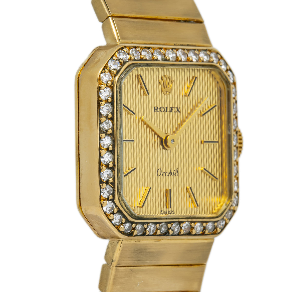 Rolex Orchid 385 Vintage 18K YG Diamond Bezel Gold Dial Quartz Lady Watch 20mm