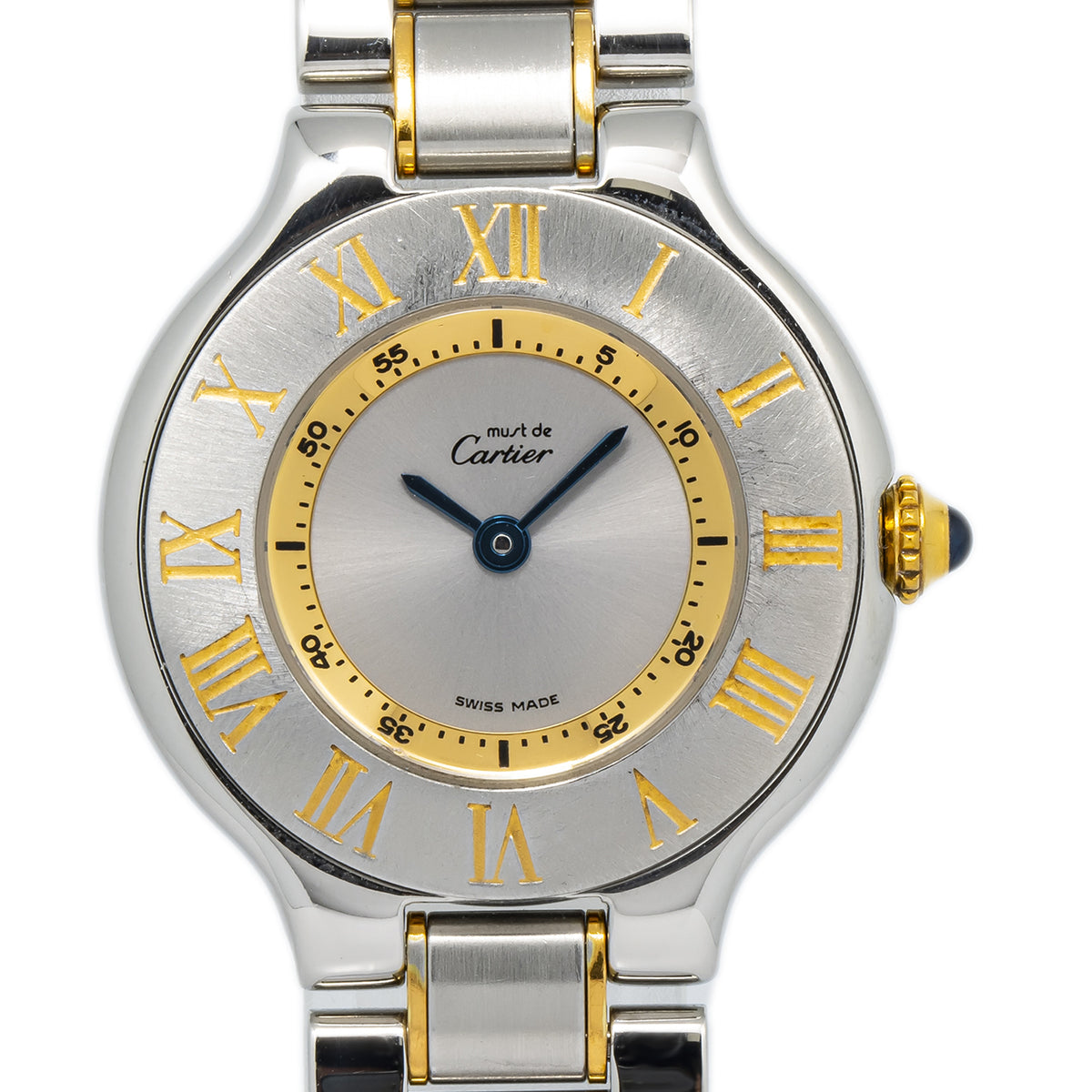 Cartier Must De 21 1340 Stainless Gold Plated Silver Dial Quartz Lady Watch 28mm