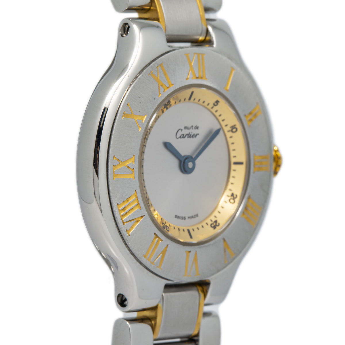 Cartier Must De 21 1340 Stainless Gold Plated Silver Dial Quartz Lady Watch 28mm