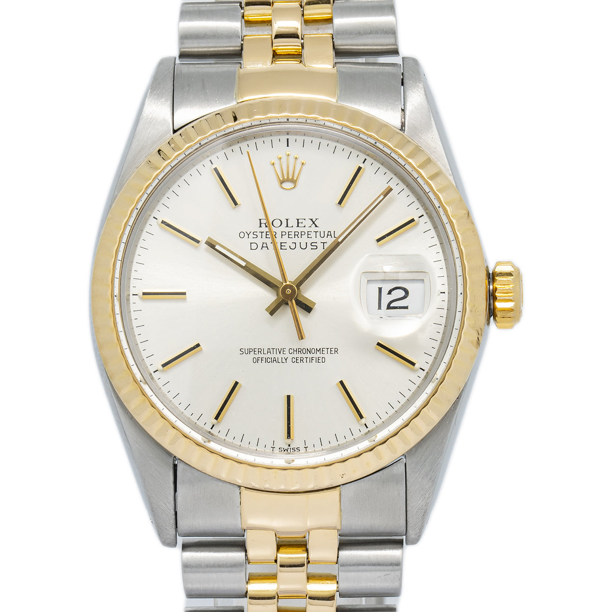 Rolex DateJust 16013 Jubilee 18K TwoTone YellowGold Silver Dial Auto Unisex 36mm