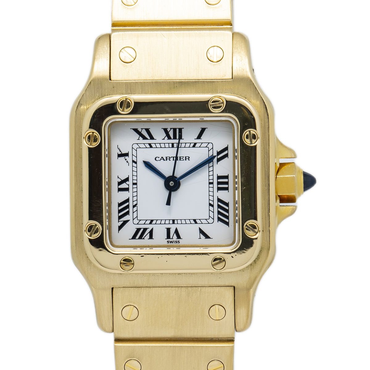 Cartier Santos Galbee Carre 18K Yellow Gold White Dial Auto Ladies Watch 24mm