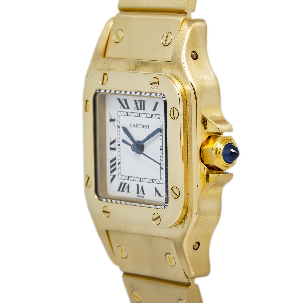 Cartier Santos Galbee Carre 18K Yellow Gold White Dial Auto Ladies Watch 24mm