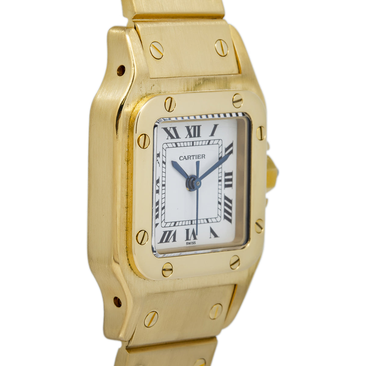 Cartier Santos Galbee Carre 18K Yellow Gold White Dial Auto Ladies Watch 24mm