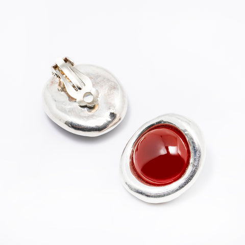 Red Jade Silver Vintage Earrings Weight 23.7 gram Width 10.83mm