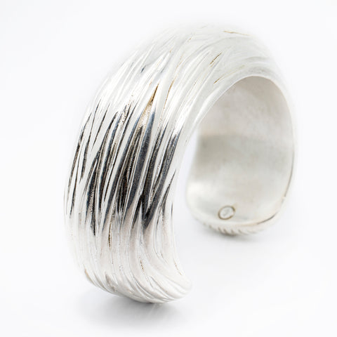 Corrugated 925 Sterling Silver Ultra-Wide Bangle Bracelet Wrist 7 inches